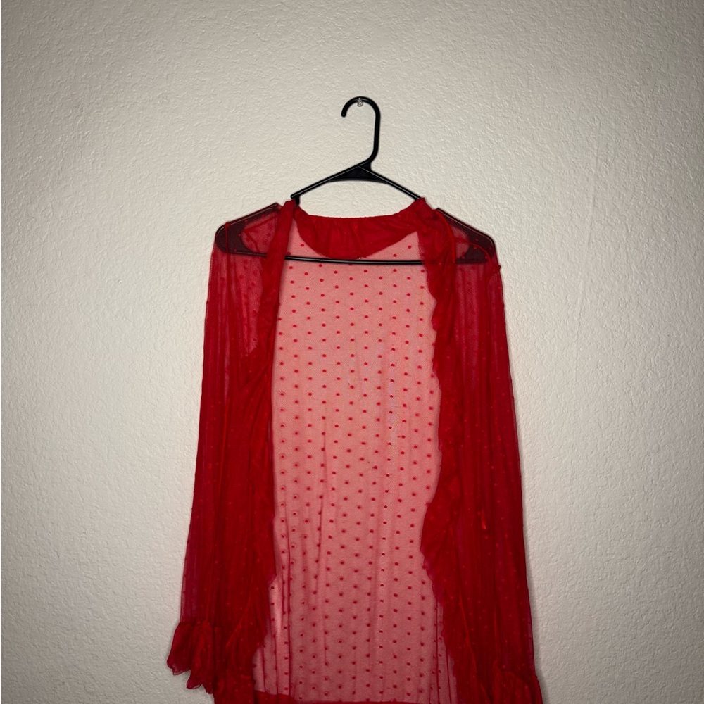 Red Sheer Polka Dot Blouse